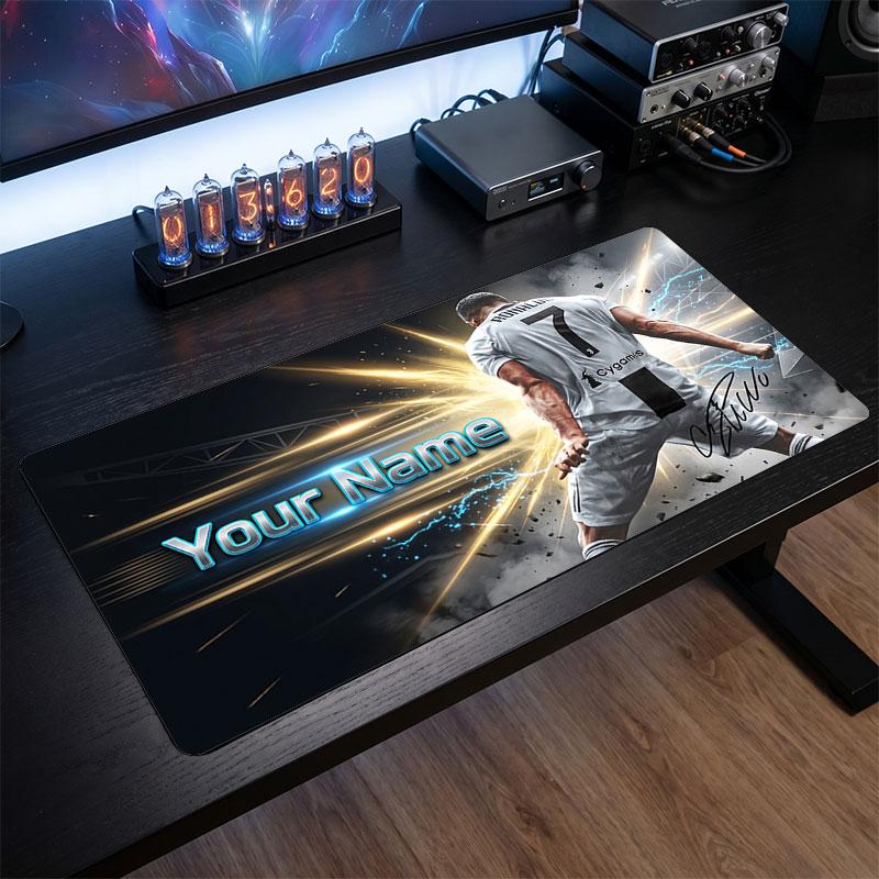 Tappetino Mouse Grande Personalizzato Cristiano Ronaldo, Stampa Testo Nome Personalizzato, Tappetino Scrivania Antiscivolo Logo Calcio Regalo Gaming