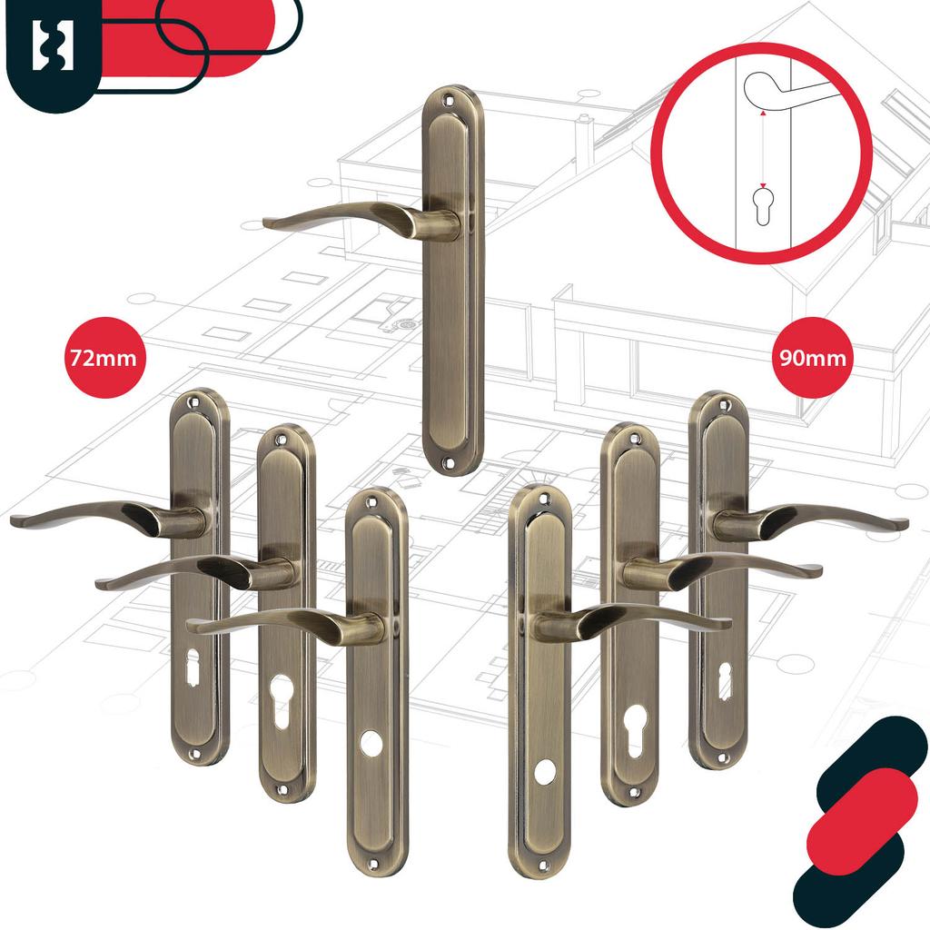 Door Handle Long Plate For Cylinder Insert Classic Patina 90