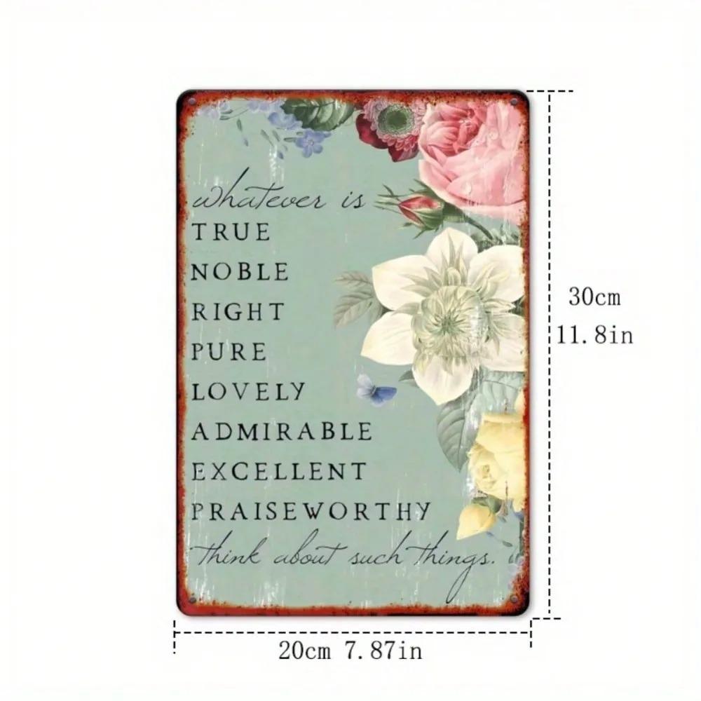 Vintage Metal Wall Sign Rustic Floral Scripture Quote Tin Plaque Home Decor