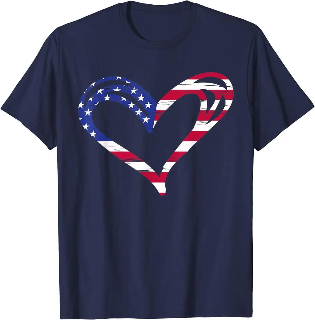 USA Flag Heart American Patriotic Armed Forces Memorial Day T-Shirt Casual Cotton Daily Four Seasons Men Clothing Holiday Tees
