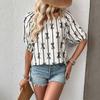 Women's Summer New Sweet Simple Bubble Sleeve Square Collar Bow Line Shirt