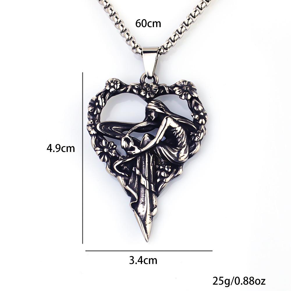 

Necklace Flower Shape Girl Angel Wings Retro Pendant 50CM(Necklace Size) срібний
