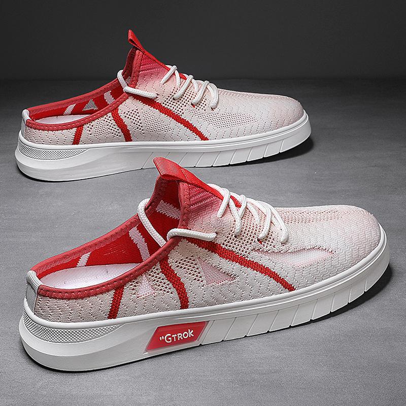 Trendy shoes summer semi-drag breathable fly-woven board shoes Korean version of casual trendy men's one-pedal lazy shoes outdoor men's shoes