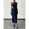 Satin Midi Dress with Ruched Waist Elegant Sleeveless Party Gown