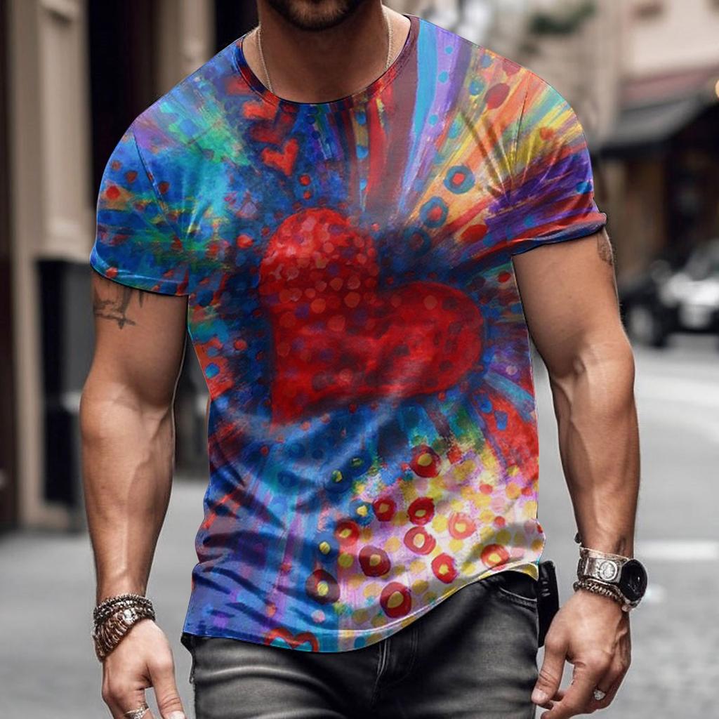 New Valentine's Day Colorful Love T Shirt 3D Print Men Women T-shirts Summer Round Neck Short Sleeve Tops Kids Tees Man Clothing