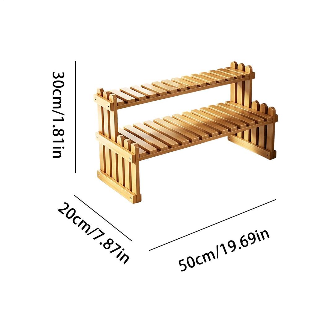 Plants Holder 2-Tier Pot Wooden Organizer desktop Flower Storage Rack Display Shelves for Indoor Balcony Office Garden Home