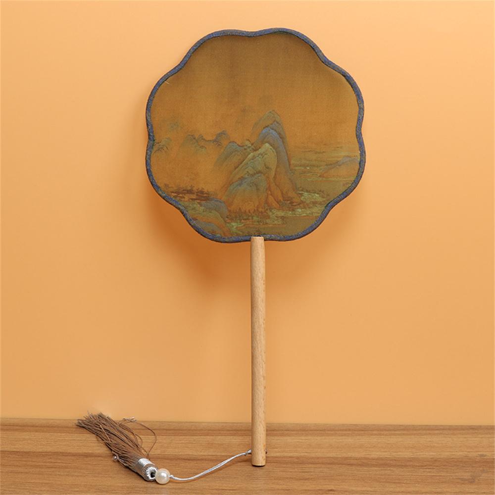 Chinese Landscape Painting Silk Fan Vintage Hand Fans Semi-Transparent Traditional Round Fan Home Decoration Ornaments Dance Fan