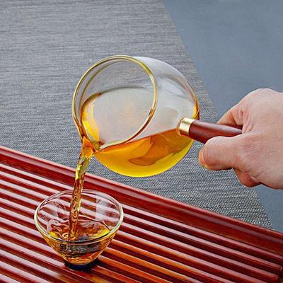 350ML Hochborosilikatglas Teeausgießer Kreative Fair Cup Adlermaul Seite Holzgriff Hitzebeständiges Kung Fu Tee-Set Teekanne