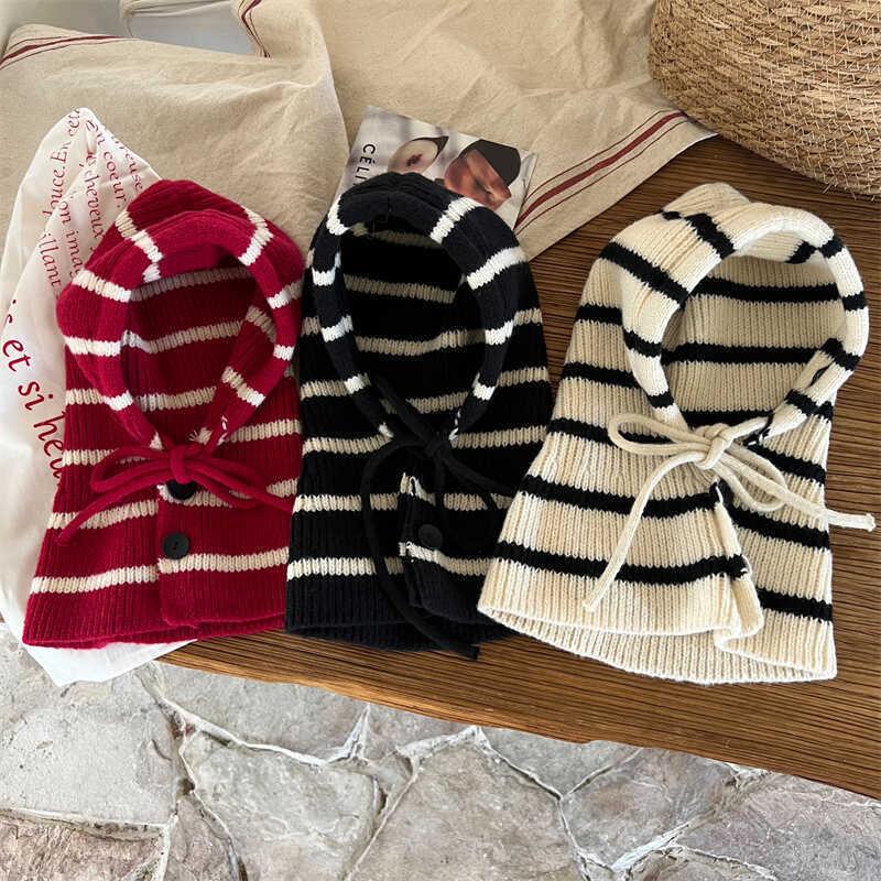 Kids Autumn-Winter Warm Thick Knit Hat Scarf Set Versatile Wool Knitted Ear Protector Cap Skullies For Boys And Girls
