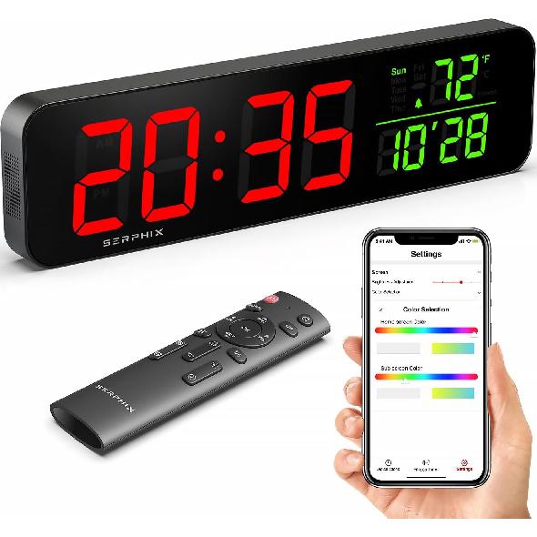 15.2  Gym Timer, App & Remote Control, Customizable LED Colors, Temperature, Date, Workout Interval Timer Stopwatch Countdown Large Digital Wall