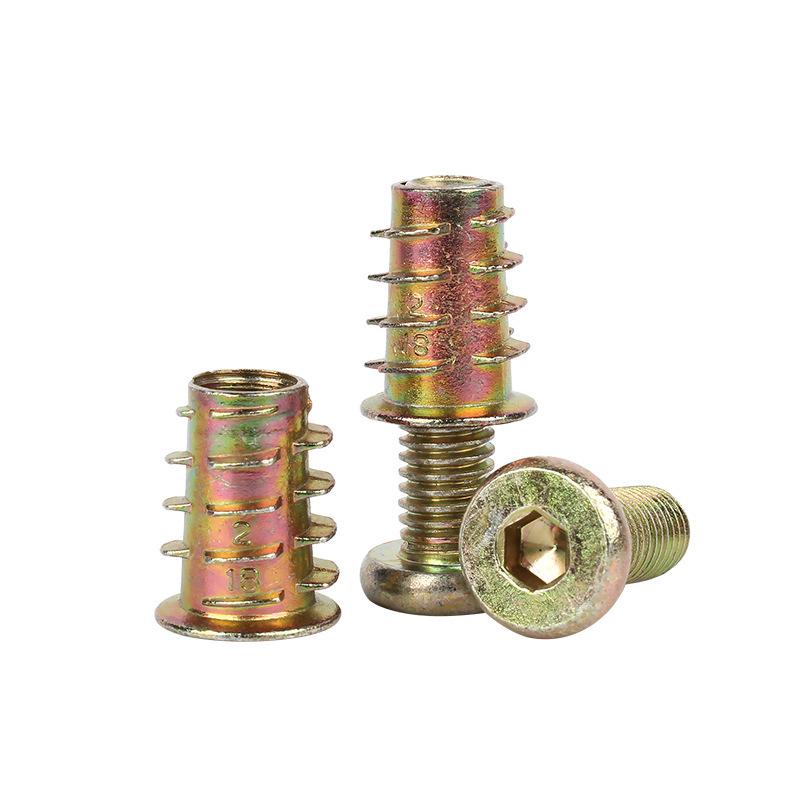 Flat Head Hex Socket Screws & Pre-embedded Nut Set for Wooden Bed Connectors