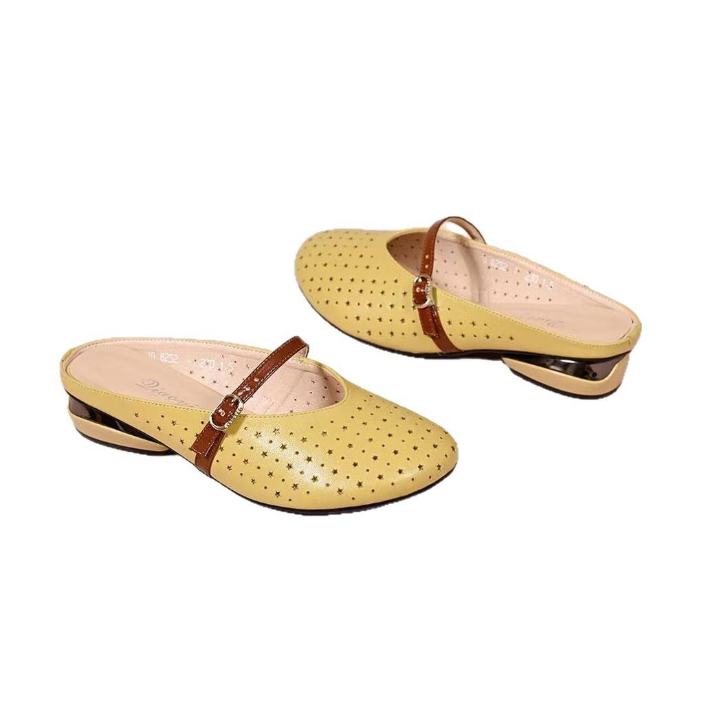 2025 lato nowe retro okrągły nosek pusta oddychająca torba na głowę pół wleczone wygodne i wszechstronne do noszenia niski obcas fajne kapcie damskie