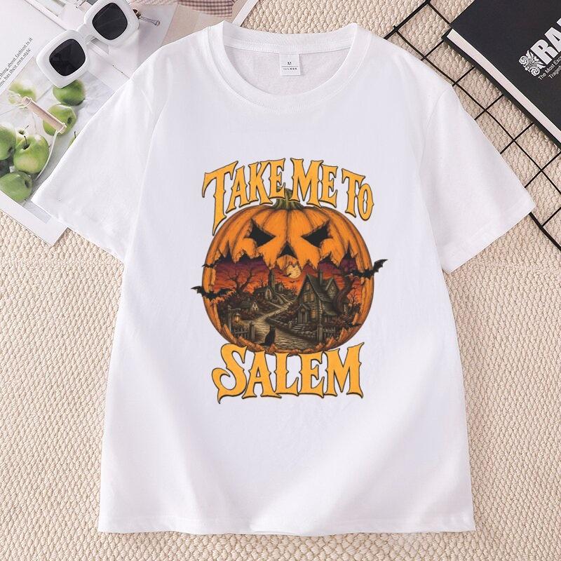 Vintage Halloween Take Me To Salem Tshirt Unisex Witch T Shirt Design Cotton Short Sleeve Pumpkin Spooky Season Tees Clothes