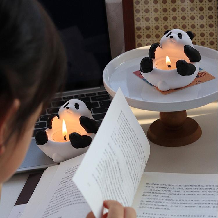 Adorable 3D Gypsum Cartoon Panda Candle Holder - Handmade Scented Candlestick Long-lasting Fragrance Ambience Decor Gift