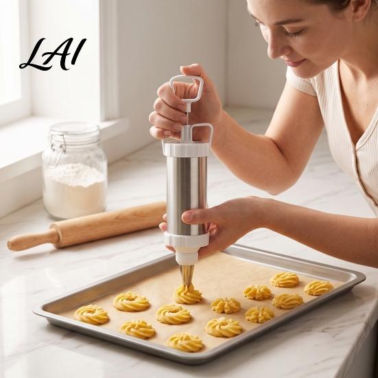 Handheld Frosting Applicator Stainless Steel Cake Icing Dispenser Set Reusable Baking Tools with Scraper And Detachable Replaceable Nozzles,