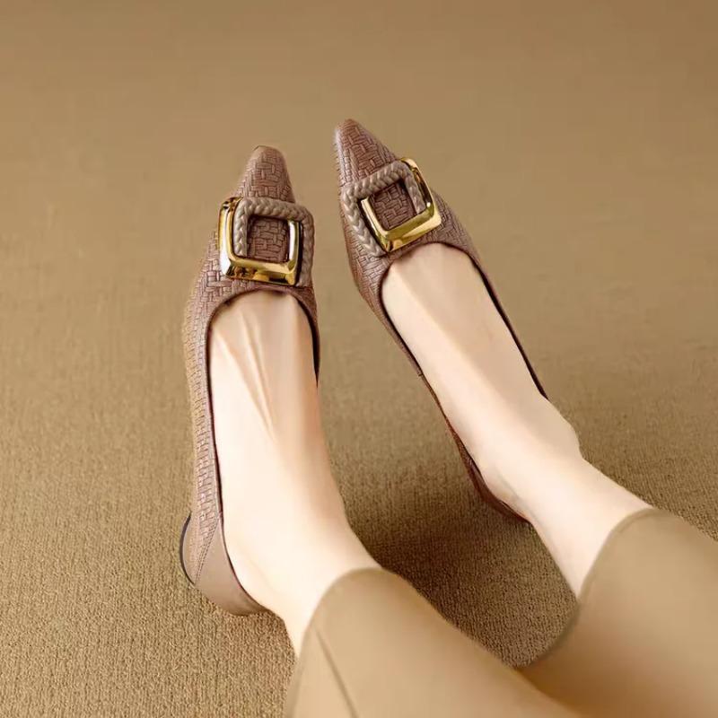 Fashion 2025Women's Spring Autumn Soft Leather Woven Embossed, Elegant & Stylish, Soft Sole & Surface, Versatile Low Heel Single Shoes