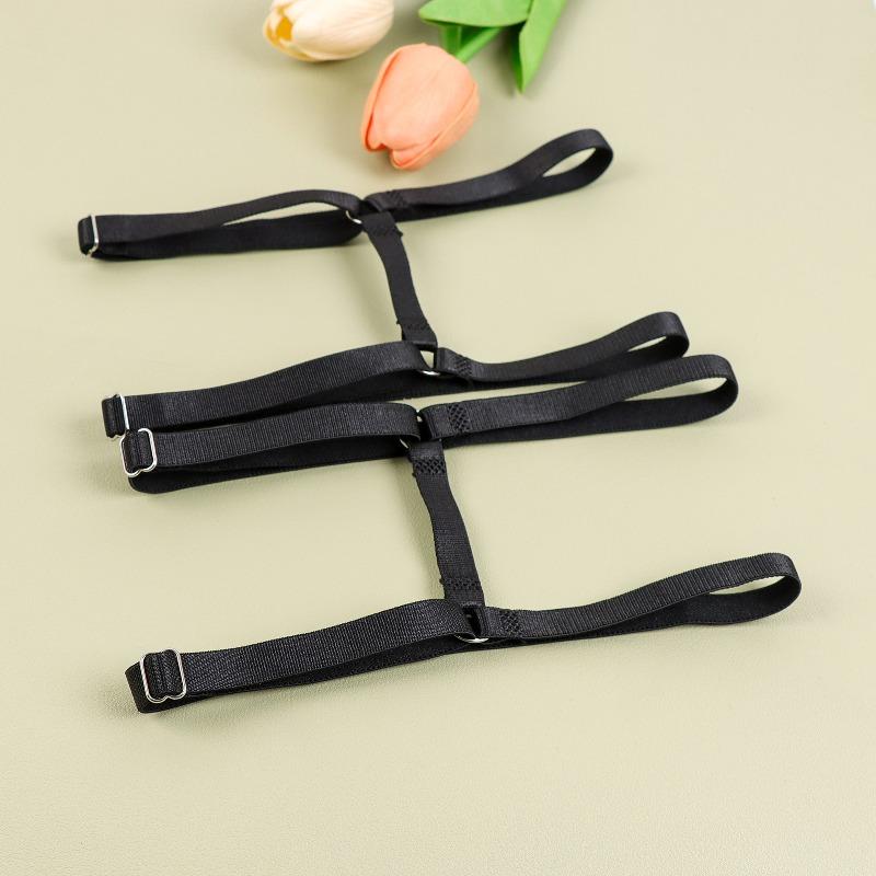1Pair Women's Black Elastic Thigh Garters with Adjustable Double Row Leg Straps, Fashion Punk Leg Straps