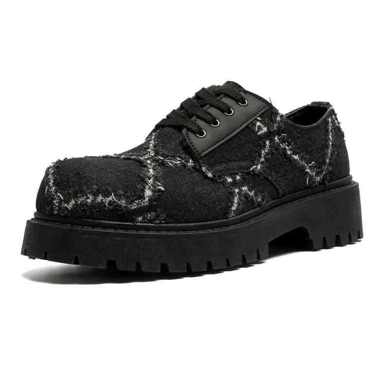 

Модная обувь дерби на толстой подошве, мужская обувь из джинсовой ткани, корейские дышащие кроссовки с низким верхом, модная мужская повседневная обувь, zapatos de hombre 39 чёрный