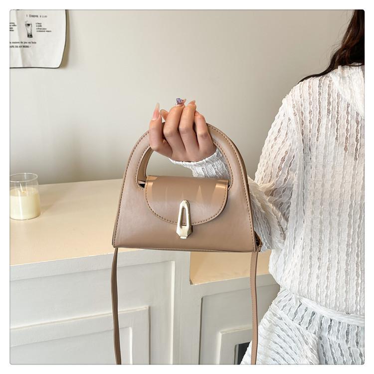 Chic Solid Color Faux Leather Shoulder Bag, Women's Semi Circle Handbag with Snap Lock, Trendy Commute Crossbody Purse CLE