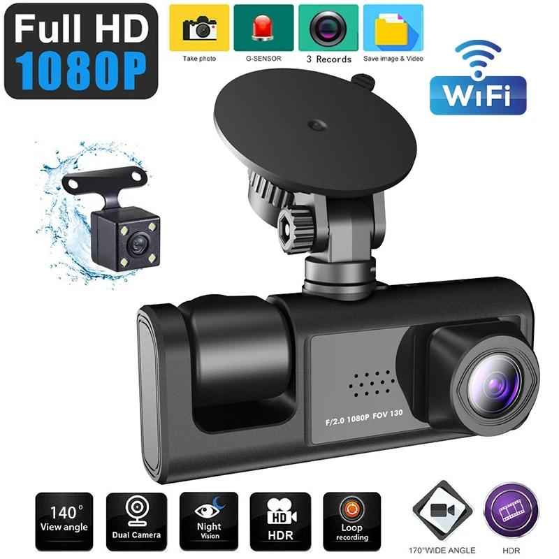 FHD1080P 2Inch Dash Cam Car DVR Night Vision WIFI 3Camera Lens Motion Detection Front Inside Rear Wide Angle Driving Recorder