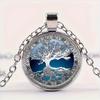 Featuring a Blue Tree of Life Design In a Round Glass Pendant Necklace, Perfect As a Creative Gift for  Men And Women.