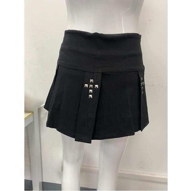 Y2K Gothic Punk Harajuku Sexy Ultra Short Rivet Pleated Skirt