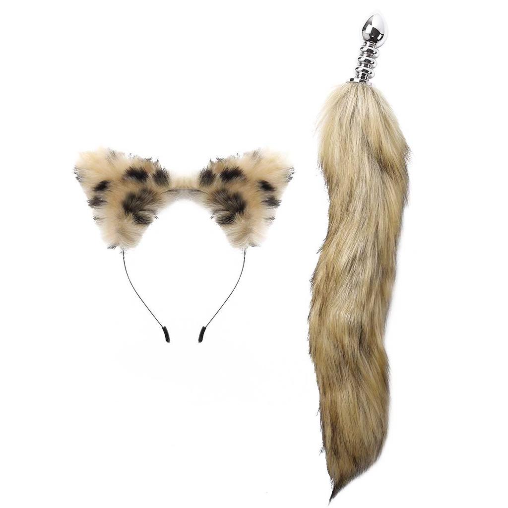 Frauen Erotische Cosplay Sex Kostüm Set Schwanz Metall Anal Butt Plug Spielzeug mit Faux Pelz Tier Ohren Stirnband Erwachsene Sex spiel