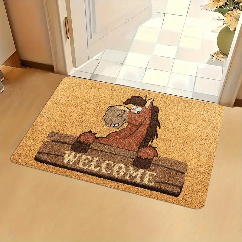 VIKAMA Whimsical Cartoon Horse-Themed Doormat Noise-Reducing, Non-Slip Entrance Mat Hallway Rug, Bedside Carpet Home Decor