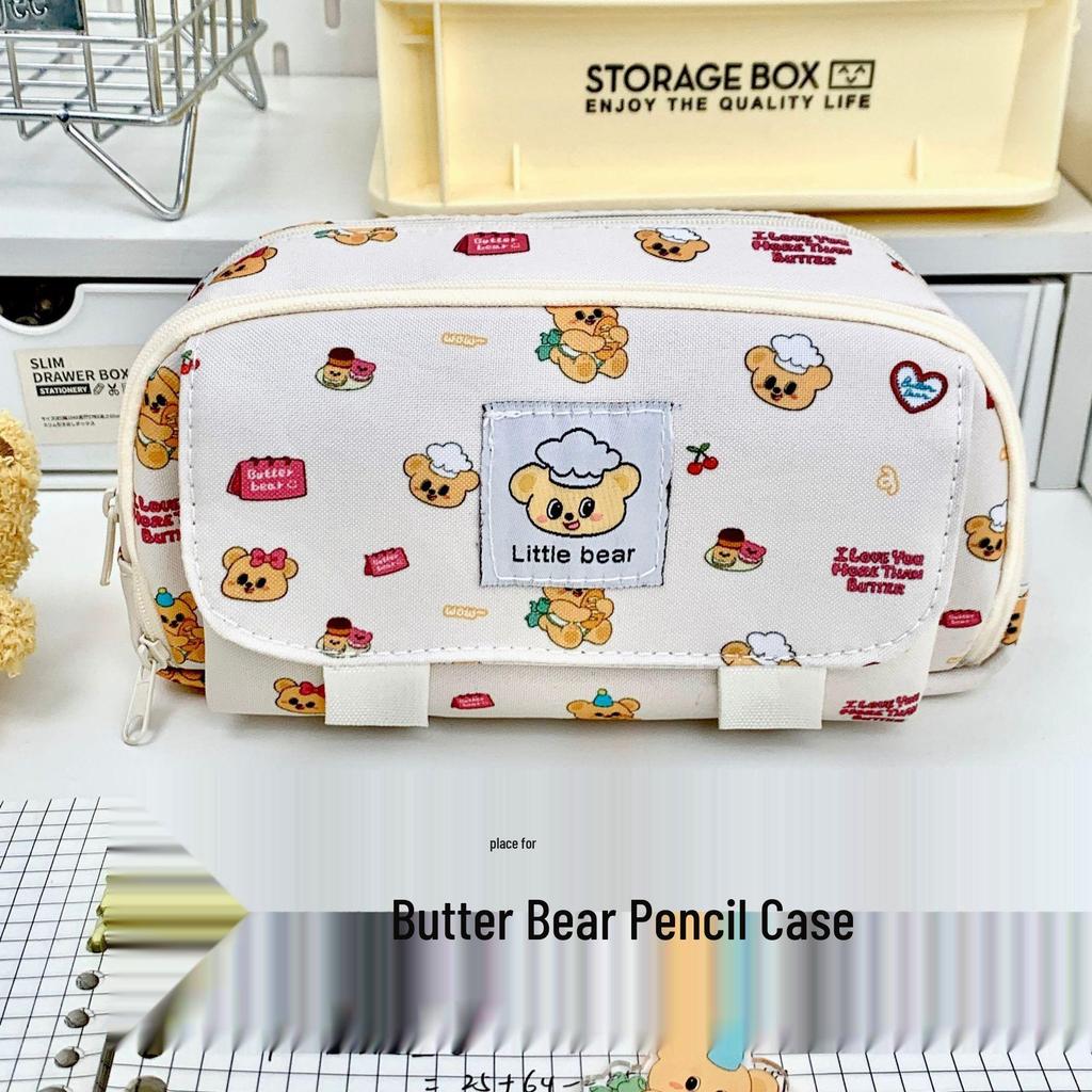 Snowy Kitten Flip-Top Pencil Case - Large, Multi-functional Cartoon Cute Stationery Organizer