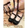 Vintage Mary Jane Shoes Women's 2024 New Summer Bow High Heels French Single Shoes Round Head Thick Heel Small Leather Shoes