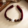 Fashion Scarf Choker Leopard Print Choker, Fabric Necklace with Faux Pearl Metallic Beads, Statement Adjustable Velvet Jewelry for Women Daily