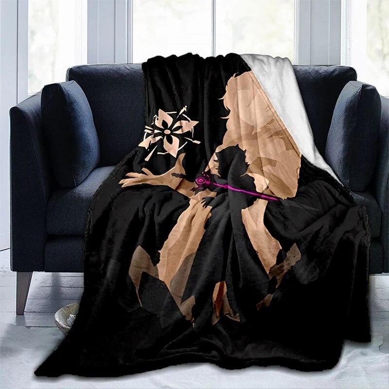 Popular Games Genshin Impact Printed Blanket Flannel Warmth Soft Plush Sofa Bed Throwing Blankets Plush Throwing Anime Blanket
