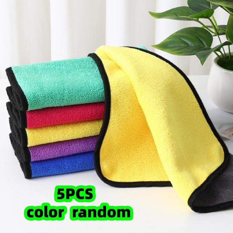 Pack of 5/10 Pieces in Random Colors, Double-Sided Cleaning Towels for Car, Kitchen, and Living Room, Strong Absorbent Towels, Car Clean