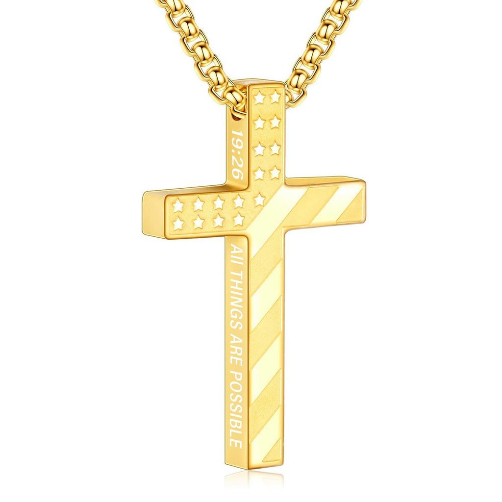 Fashion Trend Cross Stainless Steel Necklace Amazon Personality Hip Hop Pendant Men's Necklace Accessories