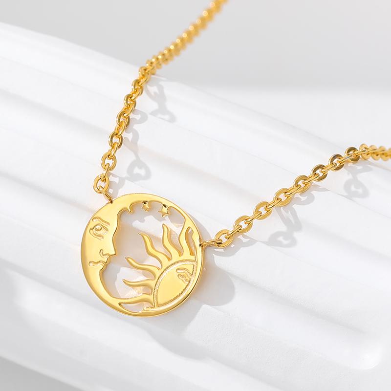 Moon Sun Pendant Necklaces For Women Minimalist Coin Stainless Steel Gold Choker Charm Necklace Vintage Jewelry BFF