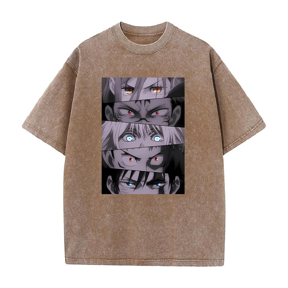 Anime Jujutsu Kaisen Gojo Satoru Itadori Yuji Fushiguro Megumi Print Washed T-shirt Men Women Washed Cotton Tshirts Harajuku Tee