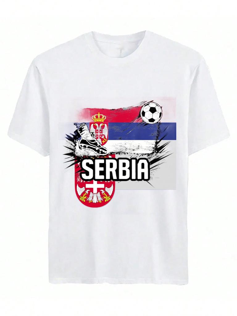 Serbia National Pride Vintage Serbian Flag Soccer TShirt 100 Cotton ONeck Short Sleeve Summer Casual Mens Tshirt Streetwear