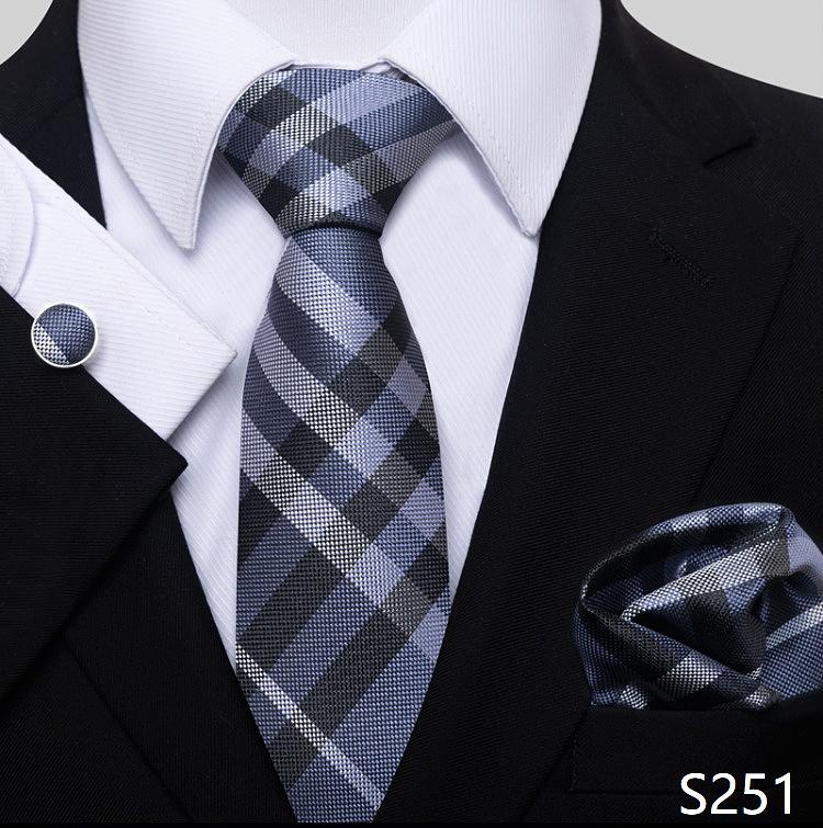 Newest Style Holiday Present Tie Pocket Squares Cufflink Set Necktie Men Dark Blue Wedding Accessories Office Cravat