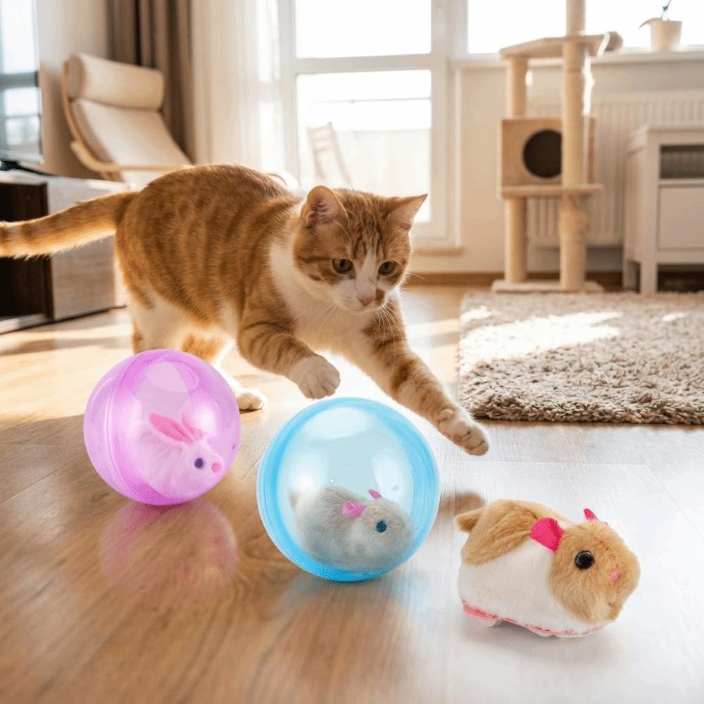Transparent Cat Chasing Ball Built-in Plush Animal Realistic Rabbit Interactive Cat Toy Plastic Rabbit Rolling Ball