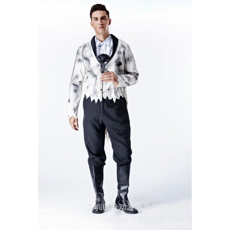 Halloween Costume Adults Ghost Bride Groom Set Horror Couple Cosplay Outfit Stage Performance Dress