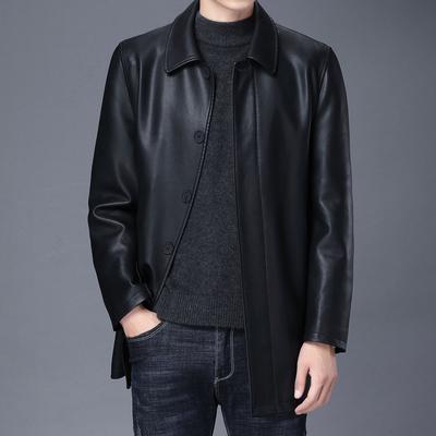Herbst- und Winterlederjacke Herren Reversjacke Lässig Mittelalterlich und Älter Mittel und Lang Samtlederjacke