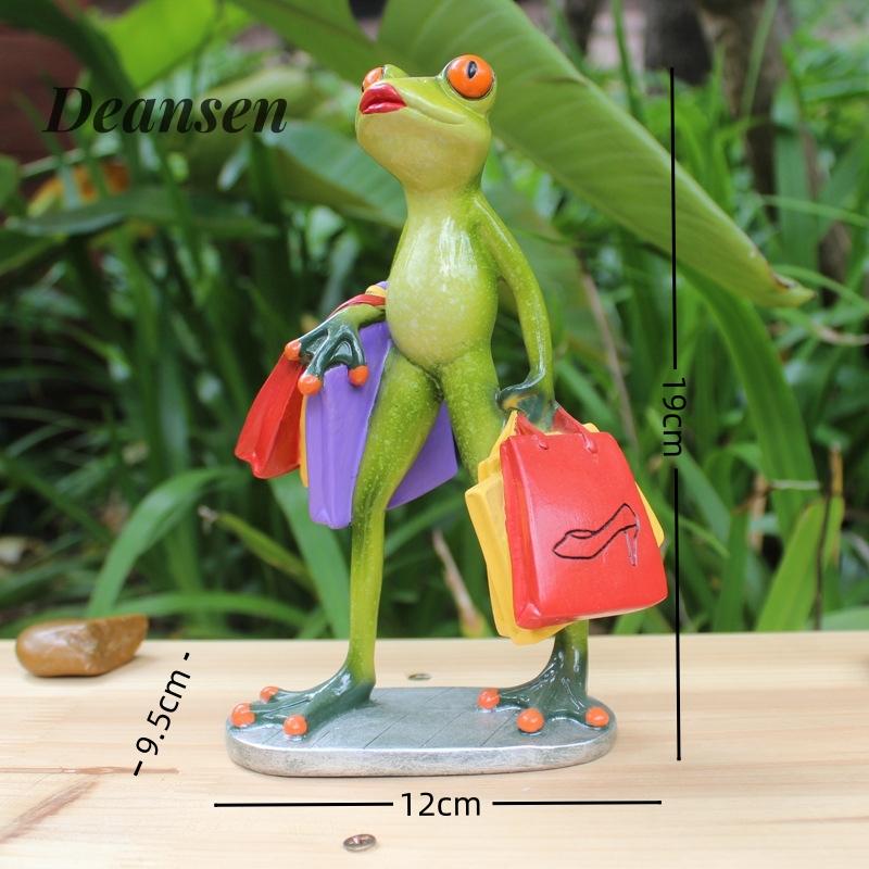 Nordic Elegant Leggy Frog Lady Figurines Shopping Frog Sculpture Resin Animal Statues Funny Frog Home Desktop Living Room Decor