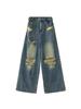 Oversized American Style Distressed Jeans for Women High Waisted Straight Leg Loose Fitting Jeans for Slimming and High Street Vibe Wide Leg Mop Pants