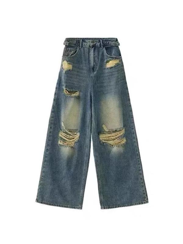 Oversized American Style Distressed Jeans for Women High Waisted Straight Leg Loose Fitting Jeans for Slimming and High Street Vibe Wide Leg Mop Pants