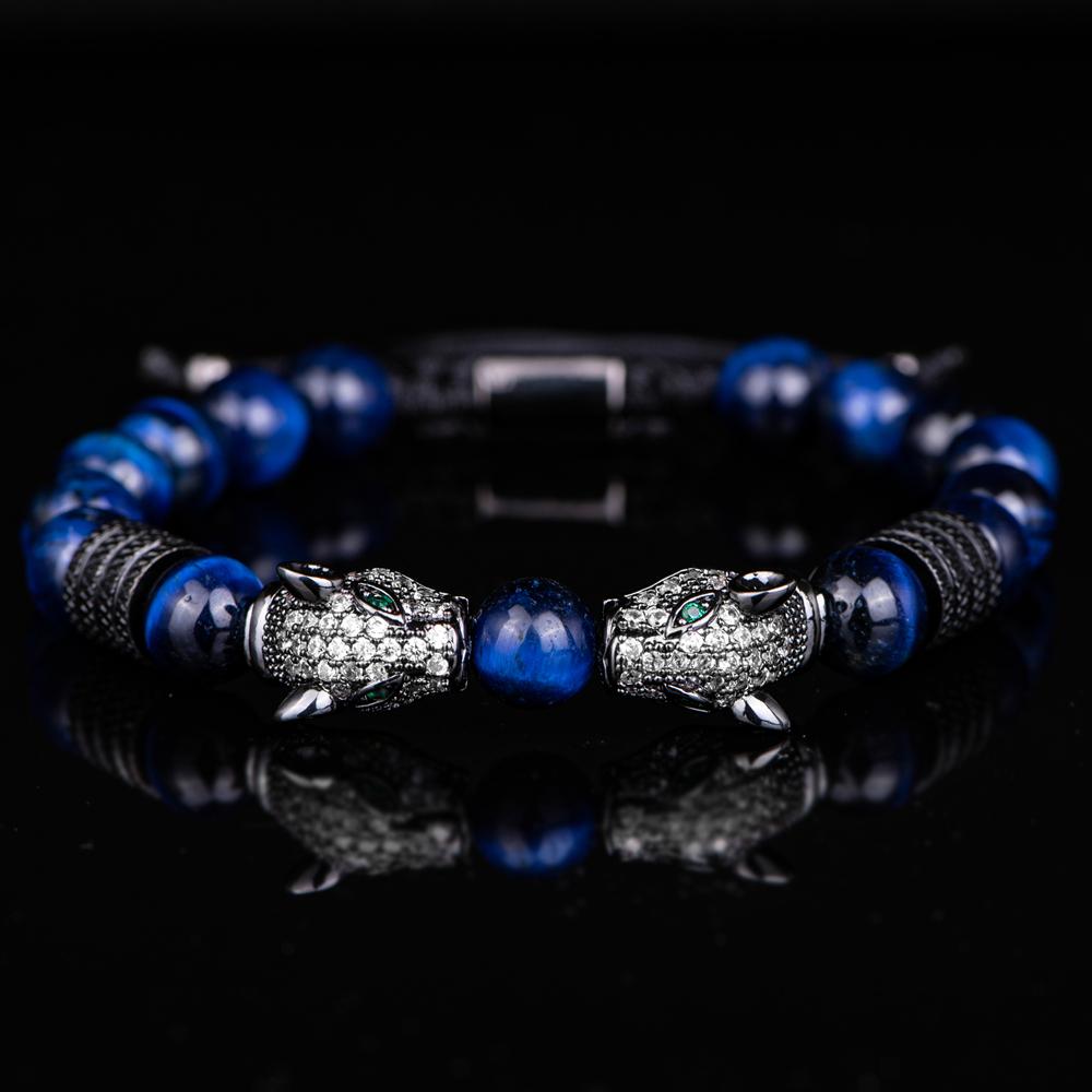 New Trend Double Leopard Head Handmade Tiger's-eye Bracelets  Accessories Handmade Men's Jewelry Pulseras Homme