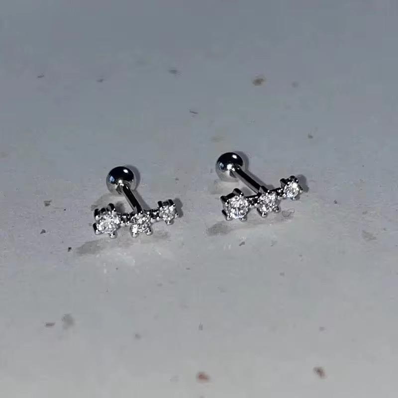 Silver Color Clover Zircon Stud Earrings for Women Sweet Exquisite Screw-Back Ear Piercing Jewelry Birthday Party Gifts