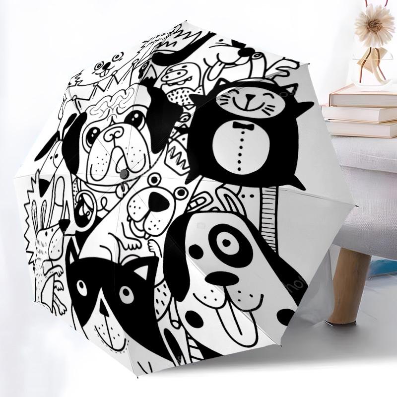 1pc Doodle Animals Automatic Open/close Umbrella, 8-Rib sturdy structure, Auto Folding/Opening, Portable Travel Umbrella for Women,232