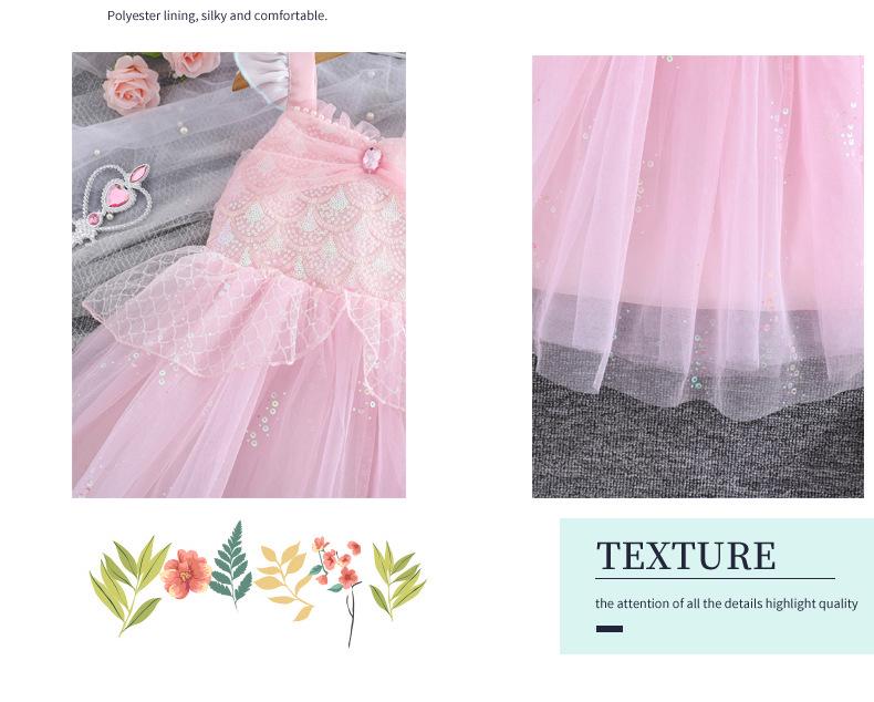 Girls' Pink Sequin Flutter Sleeve Mermaid Dress - Summer Party Princess Gown