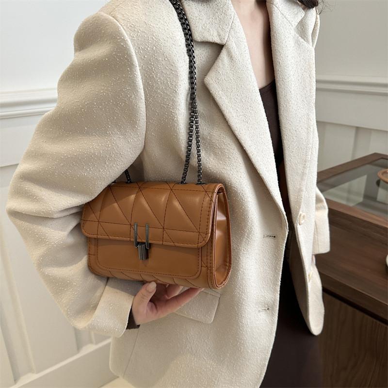 Korean Style Texture Bag 2024 Spring New Diamond Chain Bag Simple Shoulder Bag Crossbody Bag