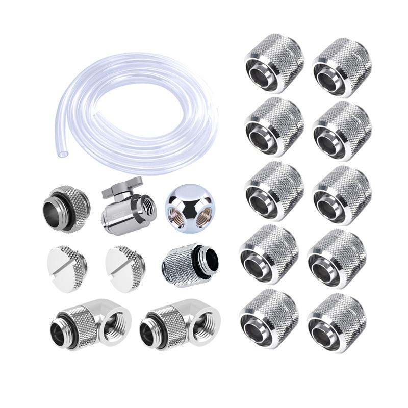 Boom Fitting Kit use for Soft Pipe Hand Compression Connector Joint +  Hose Tube + Switch Water Cooling Accessories Fitting For 10-13mm Hose серебряный